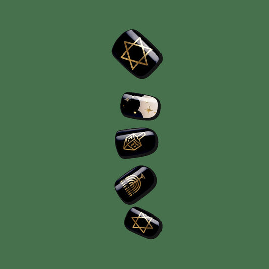 Impress Design Limited-Edition Hanukkah No Glue Fake Press On Nails - 8 Nights | Design, Blue, Short, Squoval, Manicure