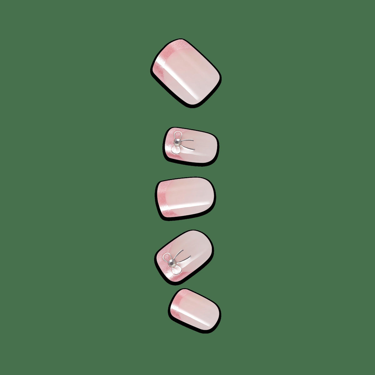Impress Design No Glue Fake Press On Nails - Soft Petals | 3D & Jewel French Design, Pink, Short, Squoval, Manicure