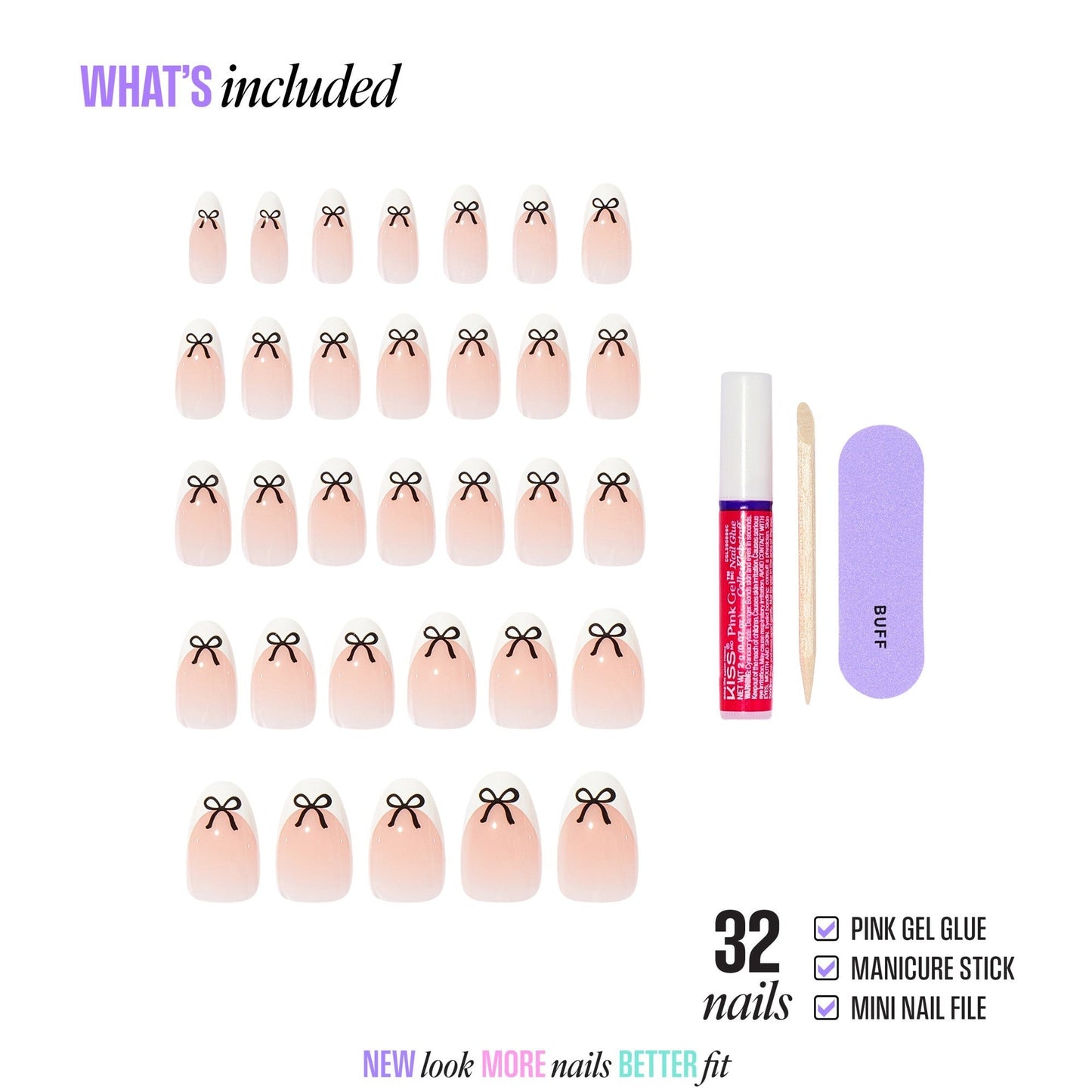 Kiss Core Design Press On Fake Glue Nails - Our Moment | French Tips, White, Medium, Almond