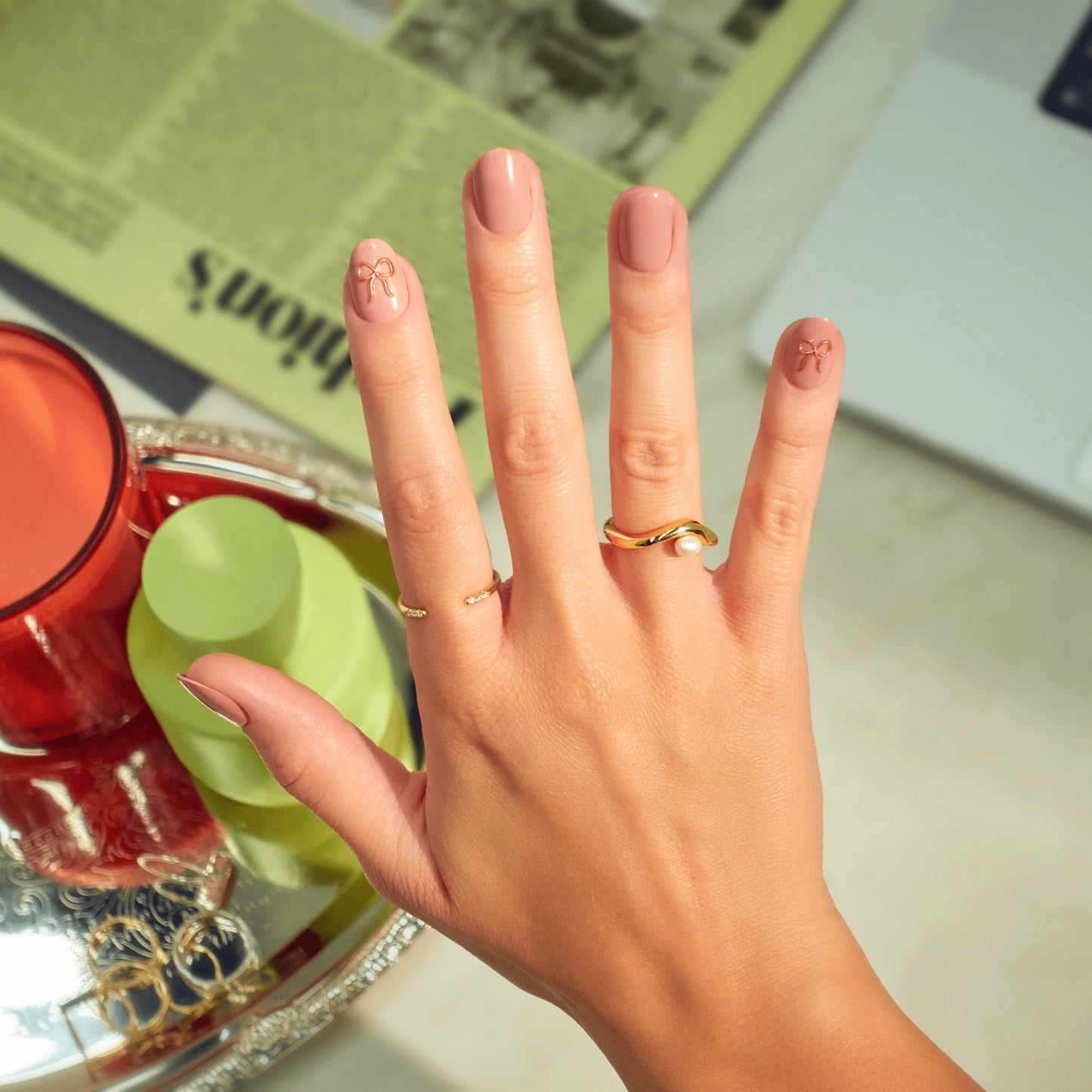 Impress Design No Glue Fake Press On Nails - Close To You | 3D Solid, Pink, Short, Oval, Manicure