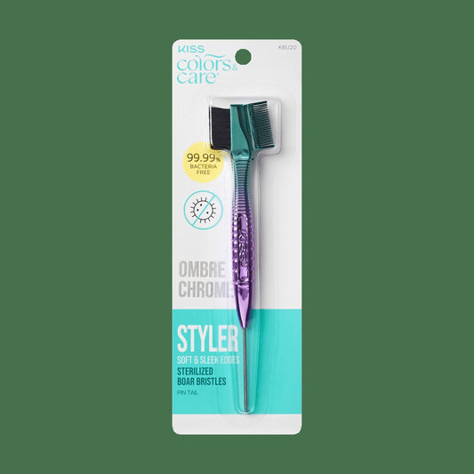Kiss Colors & Care Ombre Chrome 3-in-1 Edge Boar Bristle Brush | Edge Styling Brush, Baby Hair Brush, Edge Control Brush, Parting Comb