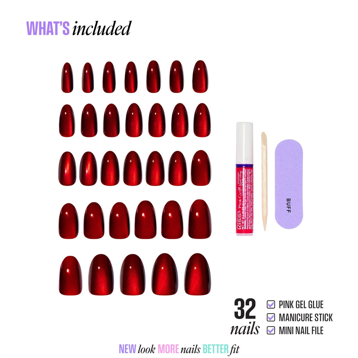 Kiss Core Magnetic Press On Fake Glue Nails - Apple Blossom | Magnetic, Red, Medium, Almond
