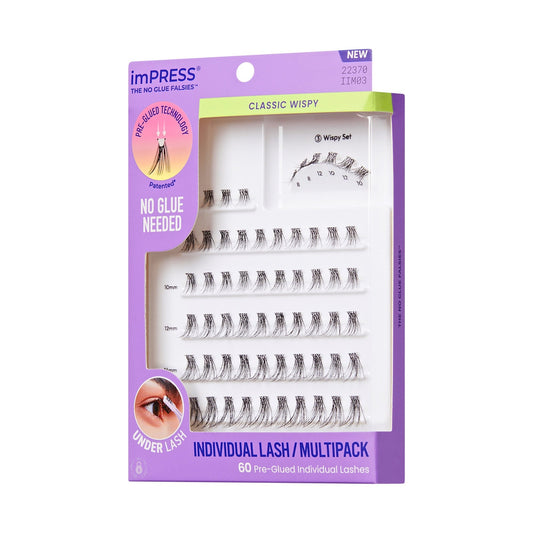 Impress Falsies Pre-Glued Individual False Eyelashes Multipack- Classic Wispy | 60 Lash Clusters, 8mm-16mm