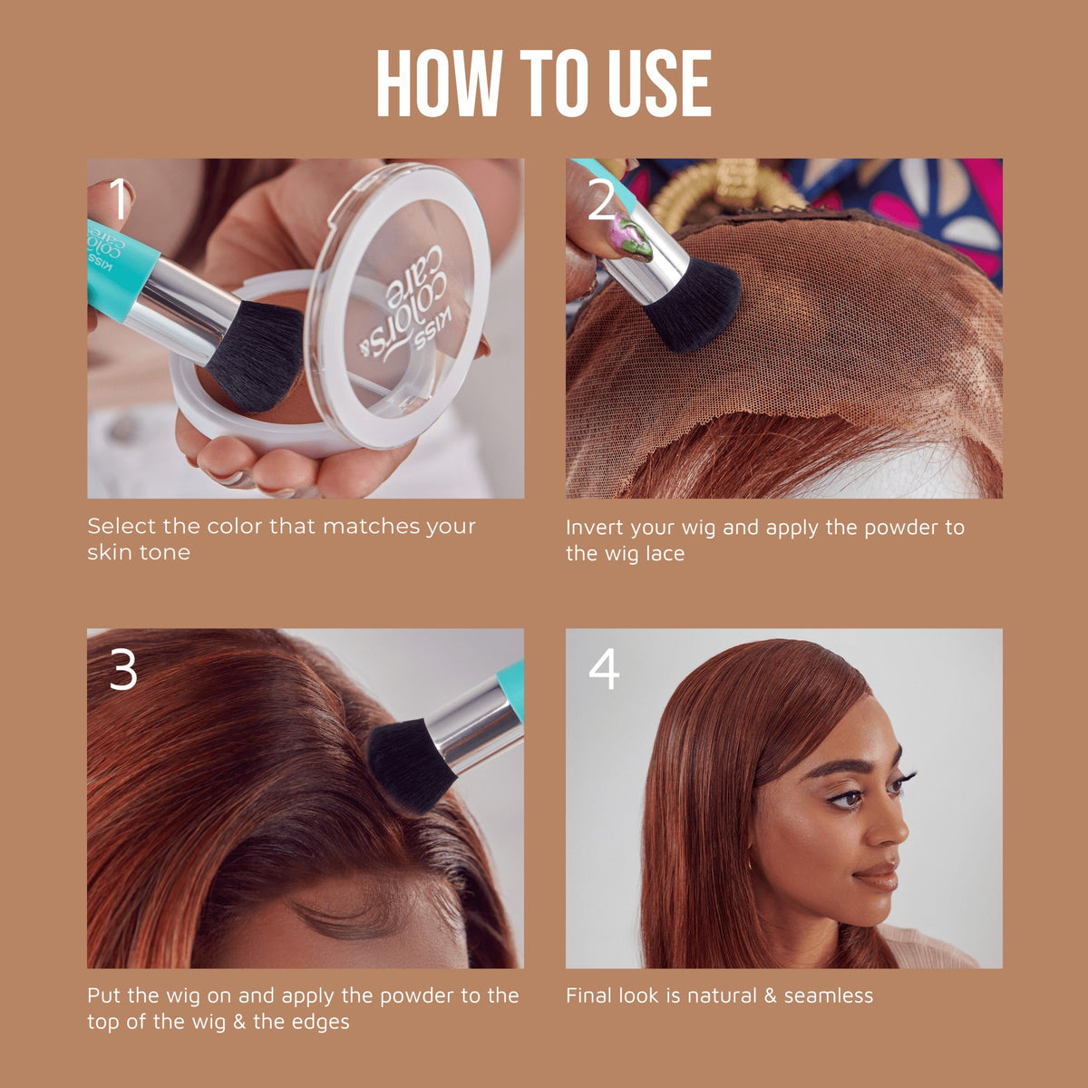 Kiss Colors & Care Lace Wig Tinting Powder | Lace Front Wig Powder, Oil Control, Medium Light Brown & Medium Brown, Light Duo, Hair Care