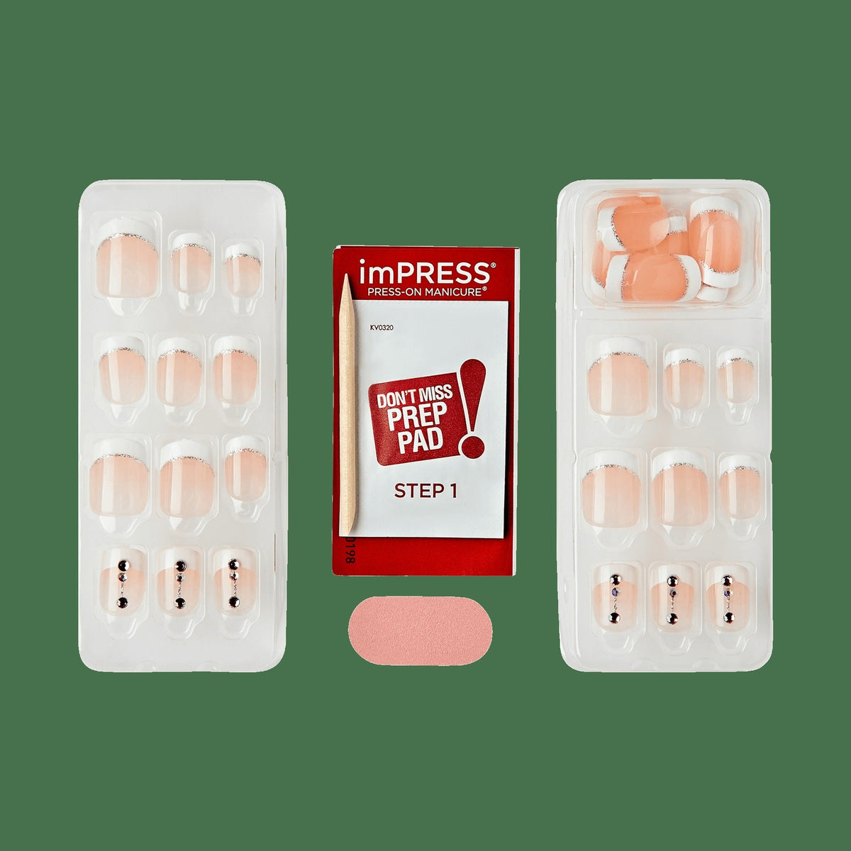 Impress Design No Glue Fake Press On Nails - Falling | 3D & Jewel French, White, Short, Squoval, Manicure