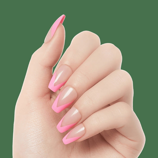 Kiss Salon Acrylic French Color Press On Glue Nails - Squared
