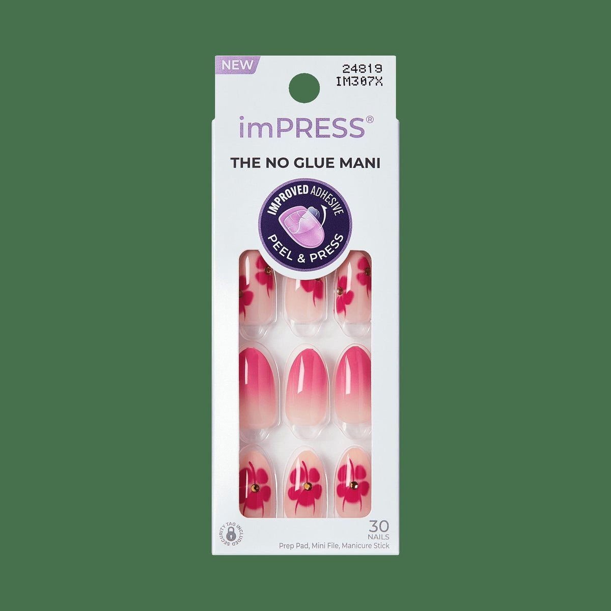 Impress Design No Glue Fake Press On Nails - Summer Spell | 3D & Jewel Design, Pink, Medium, Almond, Manicure