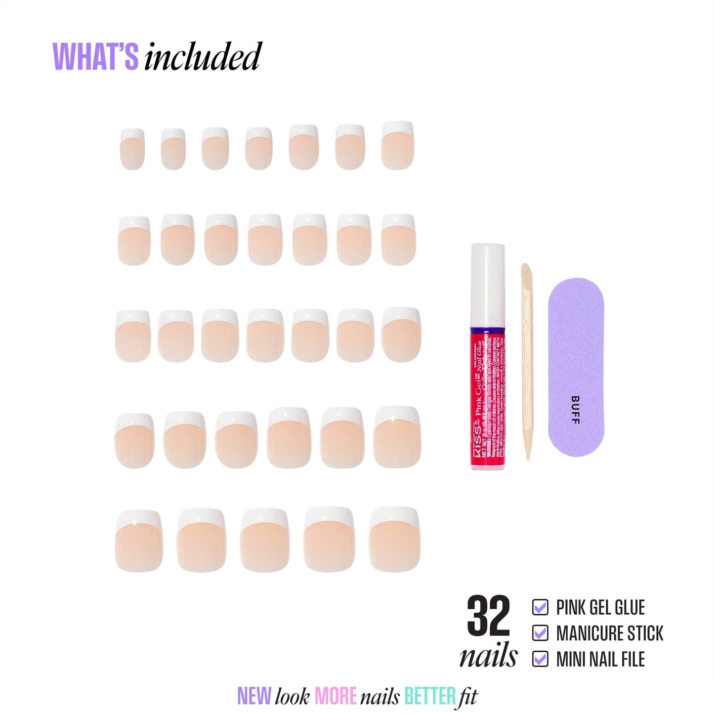 Kiss Core French Press On Fake Glue Nails - If You Dare | French Tips, White, Real Short, Squoval