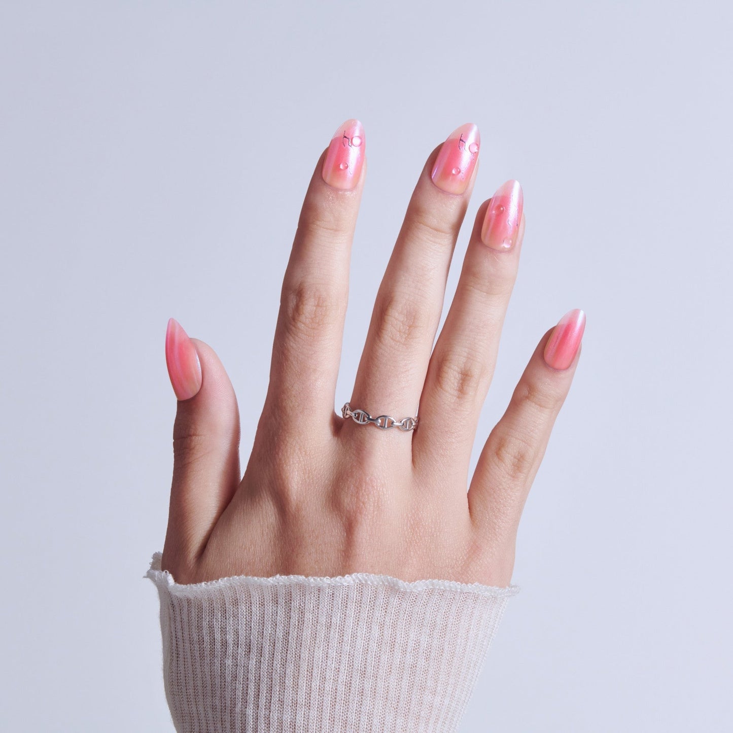 Kiss Nail Drip Press On Fake Glue Nails - Eternal Drift | 3D & Jewel Design, Pink, Medium, Almond