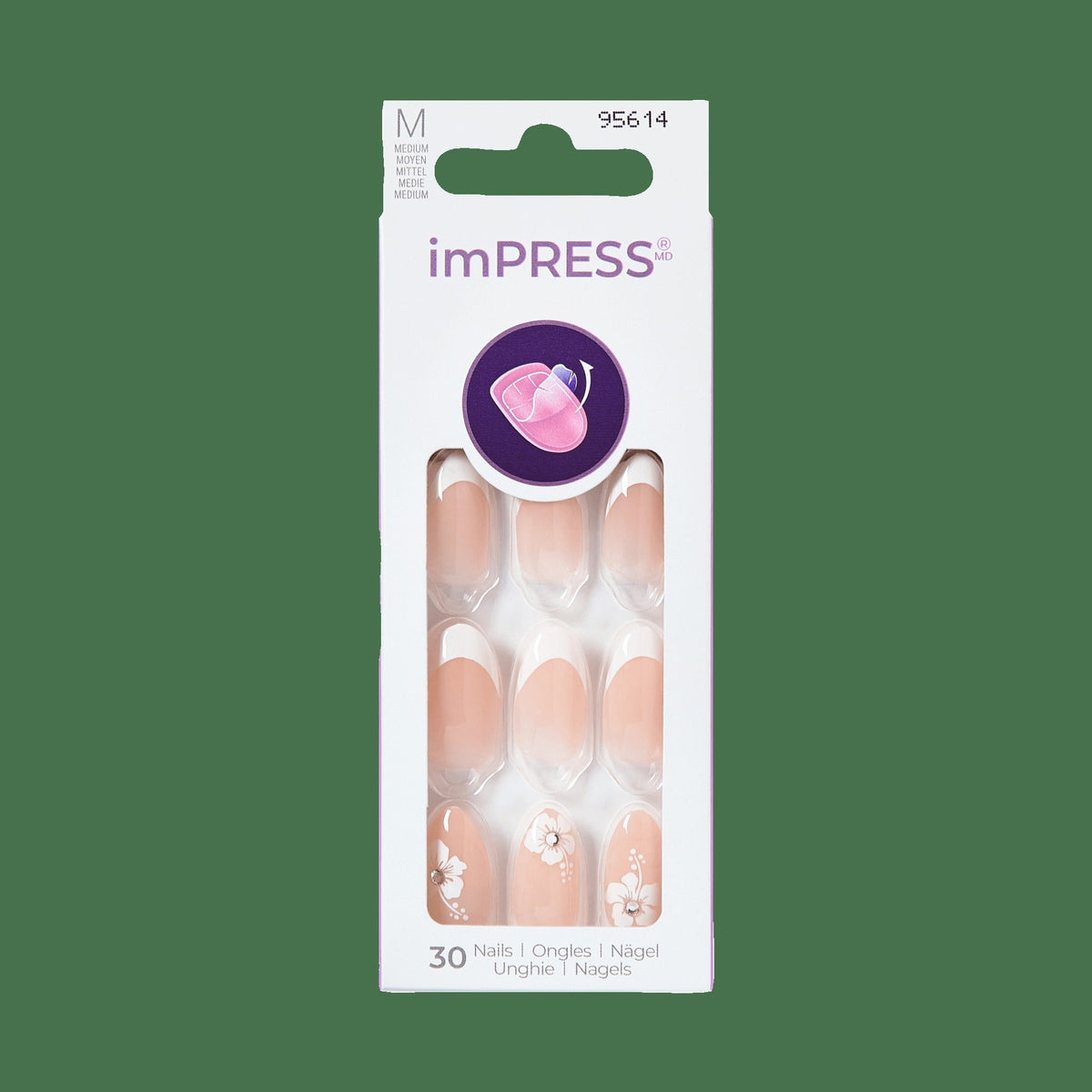 Impress Design No Glue Fake Press On Nails - Uplifted | French Design, White, Medium, Almond, Manicure
