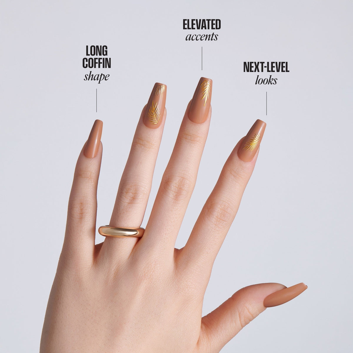 Kiss Glam Jeweled Press On Fake Glue Nails - Golden Hour Glam | 3D & Jewel Design, Brown, Long, Coffin