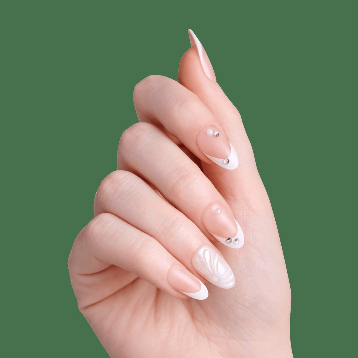Impress Design No Glue Fake Press On Nails - Bloom | French Design, White, Medium, Almond, Manicure