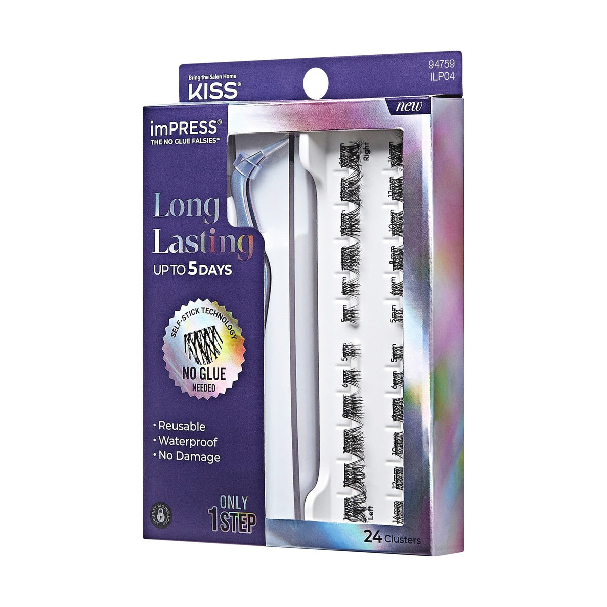 Impress Falsies Long Lasting Pre-Glued False Eyelashes Starter Kit - Demi Bold | 24 Lash Clusters, With Applicator, Up To 5 Day Wear, 5mm-14mm