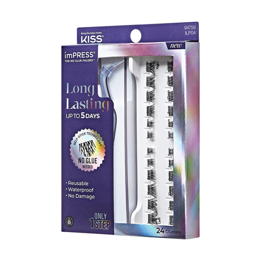 Impress Falsies Long Lasting Pre-Glued False Eyelashes Starter Kit - Demi Bold | 24 Lash Clusters, With Applicator, Up To 5 Day Wear, 5mm-14mm