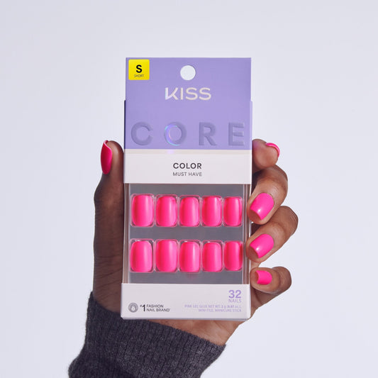 Kiss Core Color Press On Fake Glue Nails - Color Crush | Solid, Pink, Short, Squoval