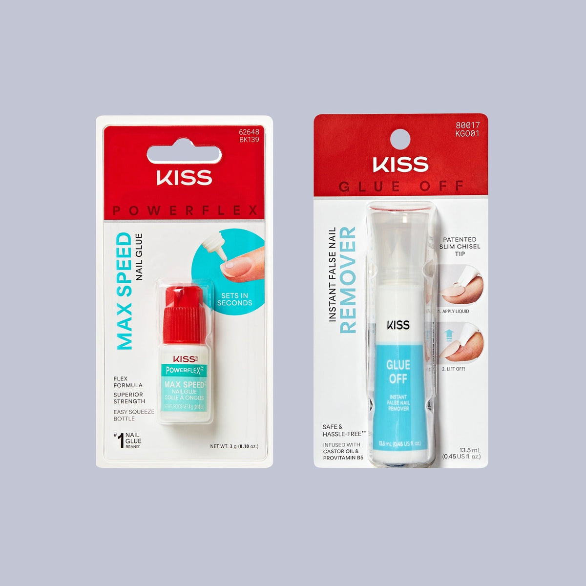 Kiss Press On Glue Nail Tool Bundle - PowerFlex Maximum Speed Nail Glue + Glue OFF Remover