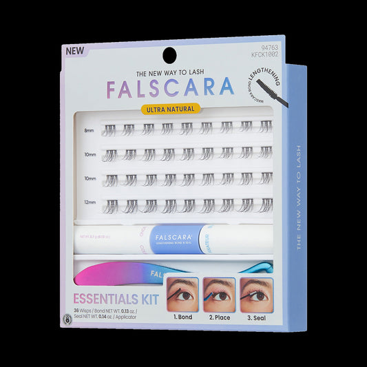 Falscara Ultra Natural Essentials Kit | DIY False Lash Extensions, Cluster Lash, Wispy Lashes, 36 Wisps, 8mm-12mm
