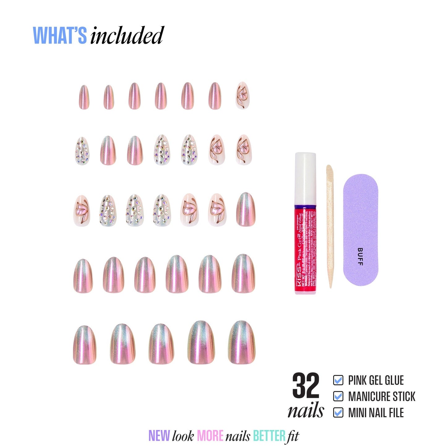 Kiss Luxe Press On Fake Glue Nails - Rose Knot | 3D & Jewel Design, Pink, Medium, Almond
