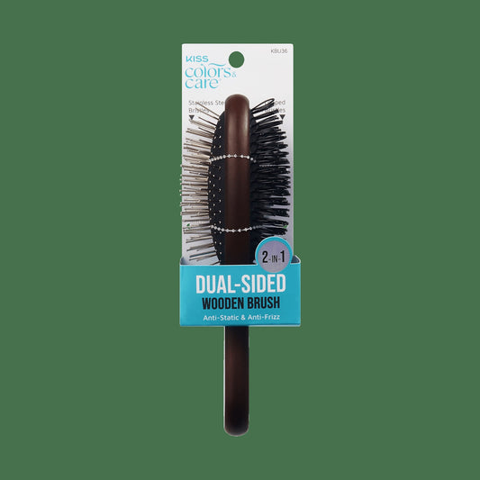 Kiss Colors & Care Dual-Sided 2-in-1 Wooden Wig Brush | Wig Detangler, Wig Styler, Anti-Static & Anti-Frizz, Hair Accessories
