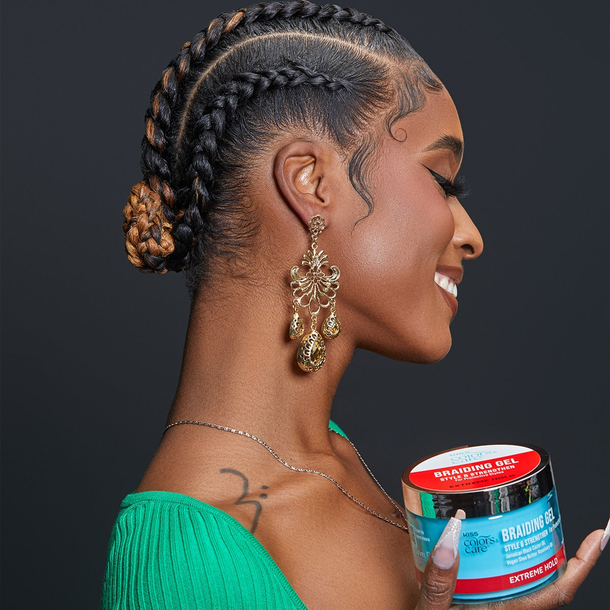 Kiss Colors & Care Braiding Gel | Extreme Hold, Braid Gel, Twist Gel, Style & Strengthen, 6 oz, Hair Care
