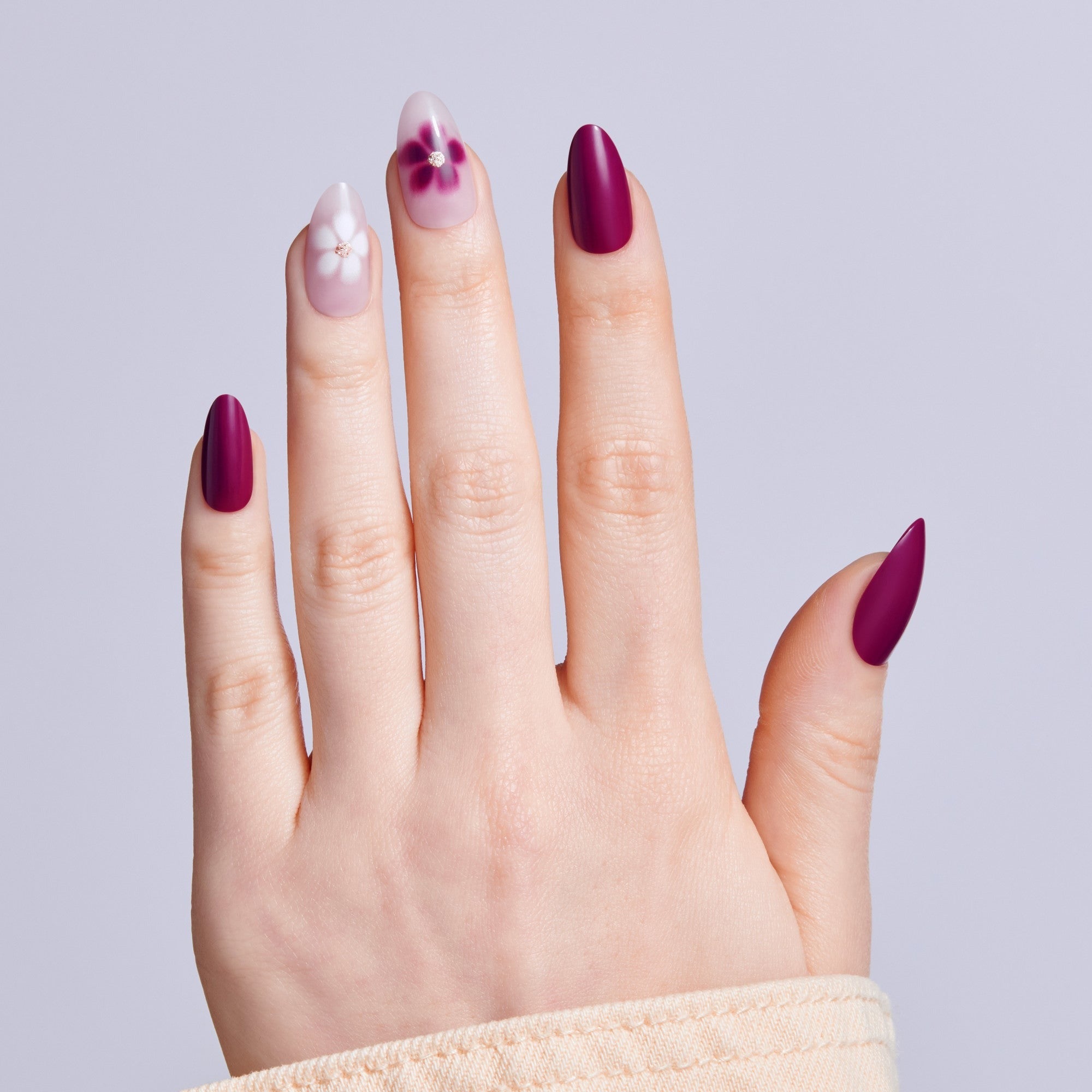 Kiss Core Design Press On Fake Glue Nails - Salted Caramel Crush | Design, Red, Medium, Almond