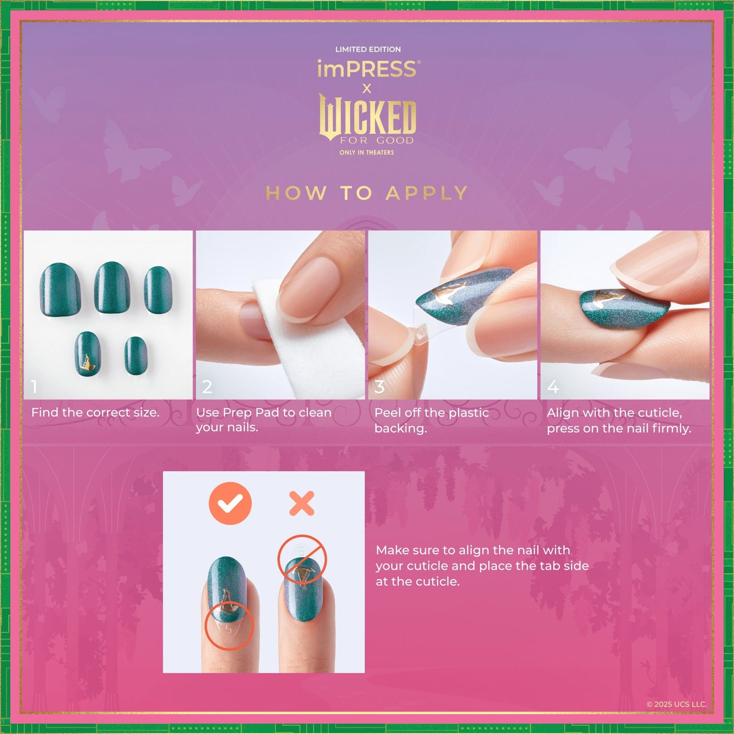 Impress X WICKED: FOR GOOD | Glinda Upland | French Design, Purple, Medium, Almond, Manicure