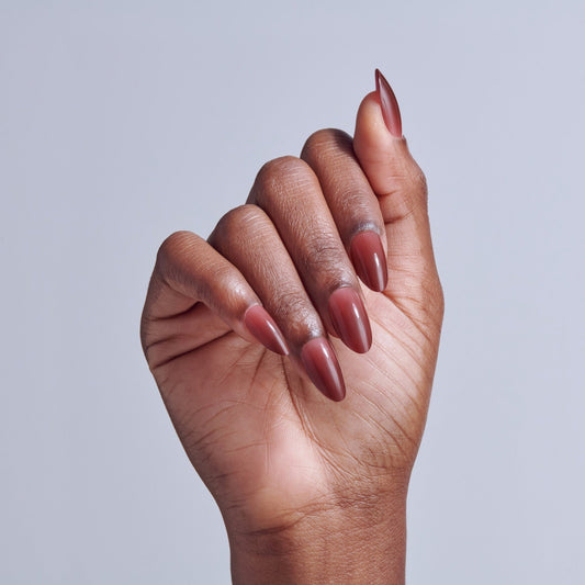 Kiss Core Color Press On Fake Glue Nails - Pinot Noir | Solid, Red & Brown, Medium, Almond