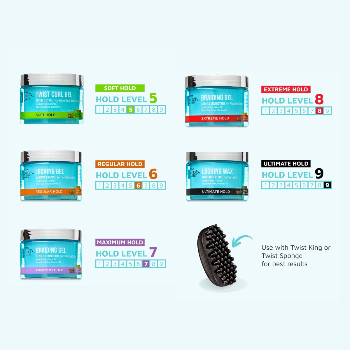Kiss Colors & Care Braiding Gel | Maximum Hold, Braid Gel, Twist Gel, Style & Strengthen, 6 oz, Hair Care