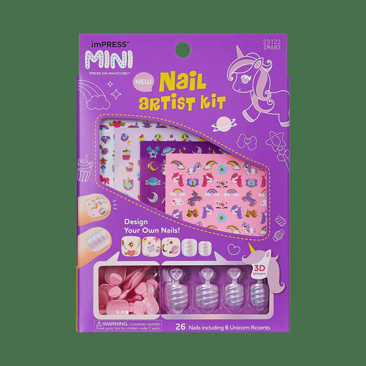 Impress Mini Nail Artist Kit No Glue Fake Press On Nails - Unicorn Dream | Design, Multicolor, Kids, Squoval, Manicure