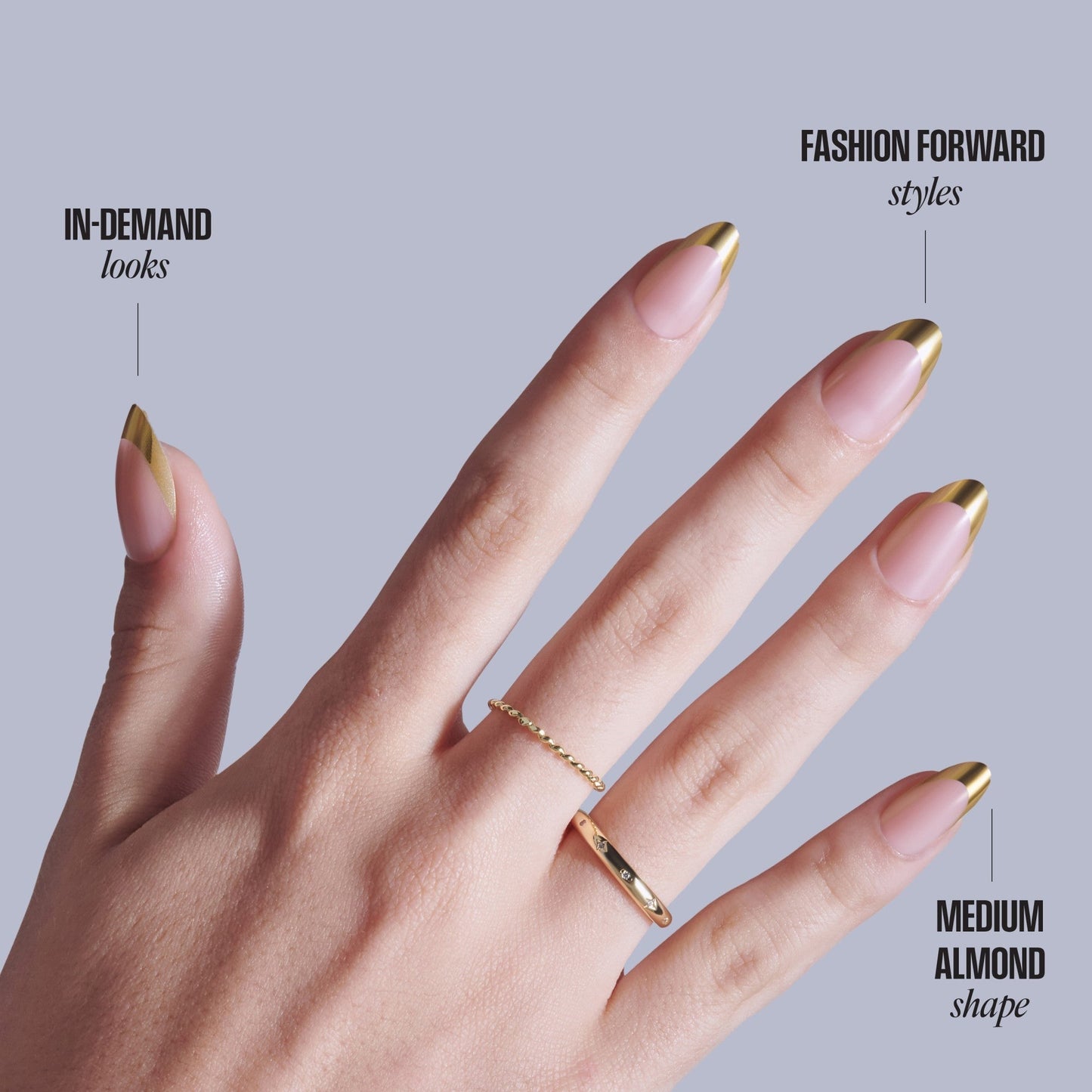 Kiss Core Design Press On Fake Glue Nails - Together | French, Gold, Medium, Almond