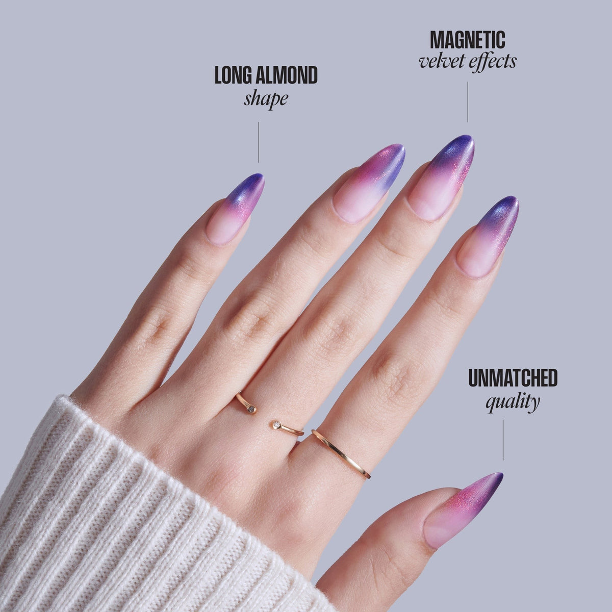 Kiss Core Magnetic Press On Fake Glue Nails - Twinkling Stars | French Magnetic, Purple, Long, Almond