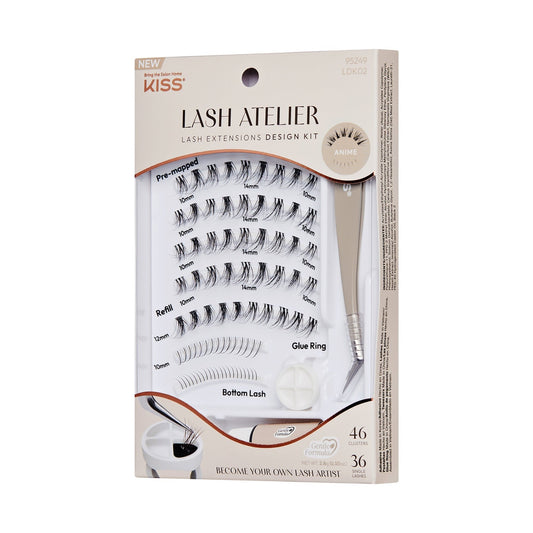 Kiss Lash Atelier False Eyelash Extensions Design Kit - Anime | 46 Clusters, 36 Single Lashes, Cluster Lashes, Individual Lashes, 6mm-14mm