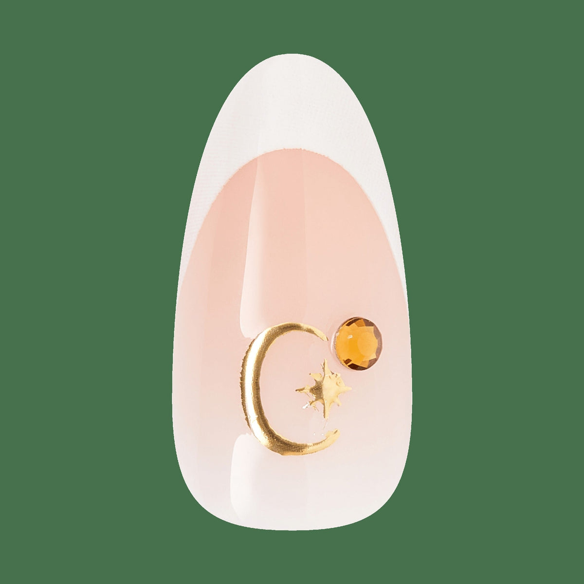 Kiss Glam 3D & Jewel Press On Fake Glue Nails - Zephyr | 3D & Jewel French Design, White & Gold, Medium, Almond