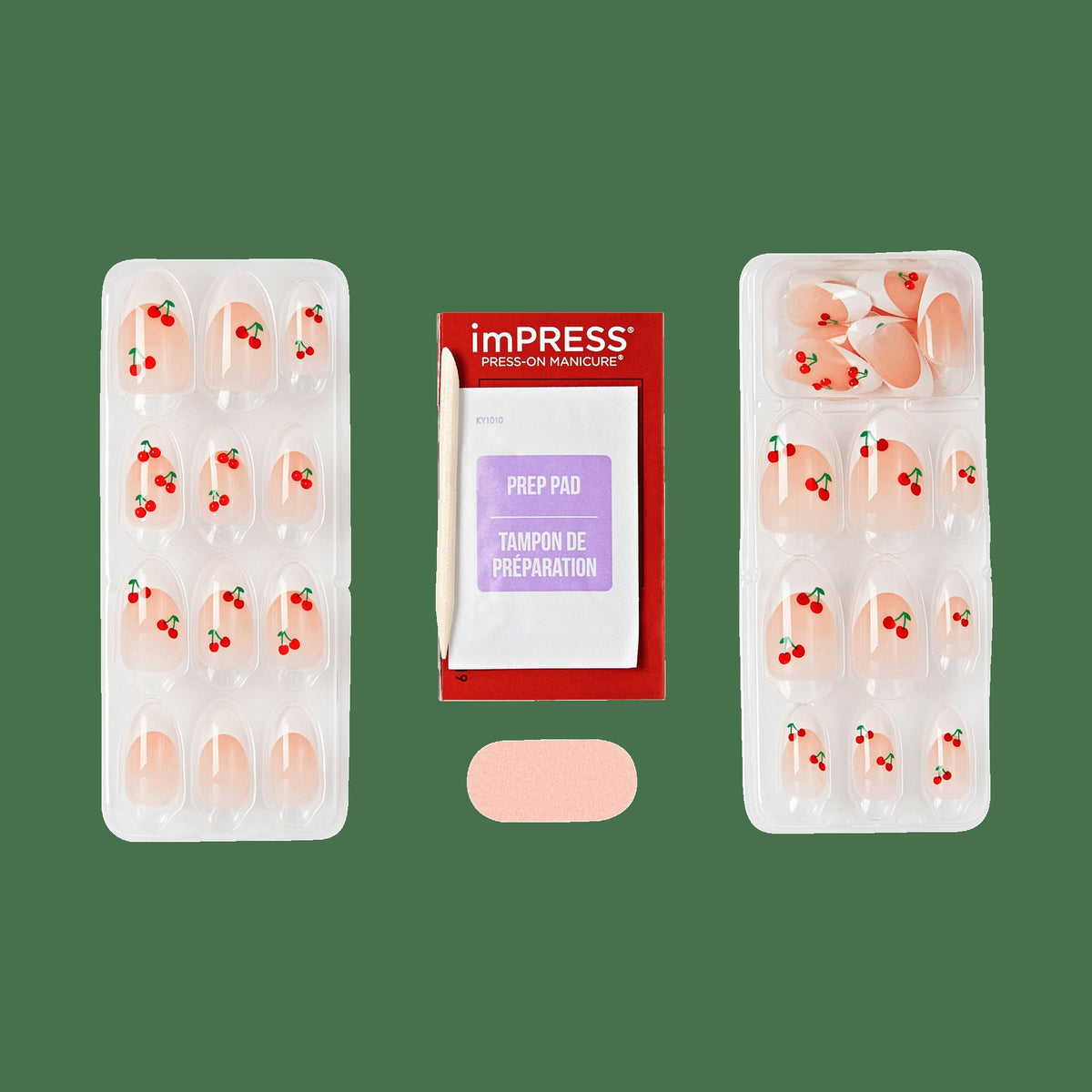 Impress Design No Glue Fake Press On Nails - Coast | French Design, White & Red, Medium, Almond, Manicure