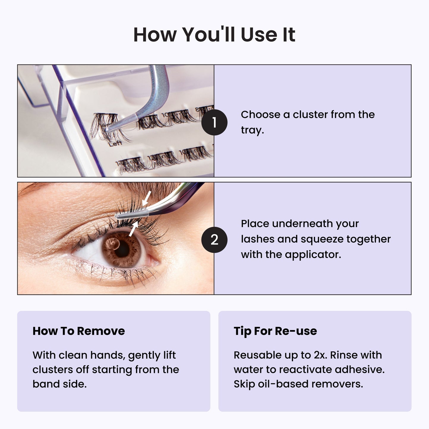 Impress Falsies Long Lasting Pre-Glued False Eyelashes Starter Kit - Demi Natural | 24 Lash Clusters, With Applicator, Up To 5 Day Wear, 5mm-14mm
