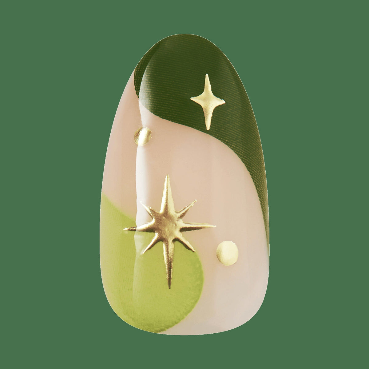 Impress Design No Glue Fake Press On Nails - Shining | 3D & Jewel Design, Green, Medium, Almond, Manicure
