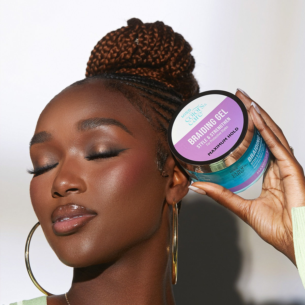 Kiss Colors & Care Braiding Gel | Maximum Hold, Braid Gel, Twist Gel, Style & Strengthen, 6 oz, Hair Care
