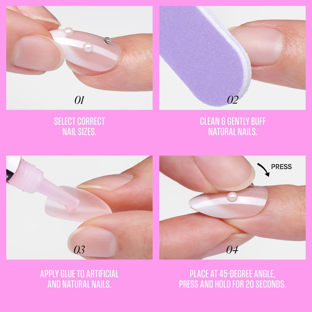 Kiss Glam Jeweled Press On Fake Glue Nails - Crystal Bloom | 3D & Jeweled French Design, White, Medium, Almond