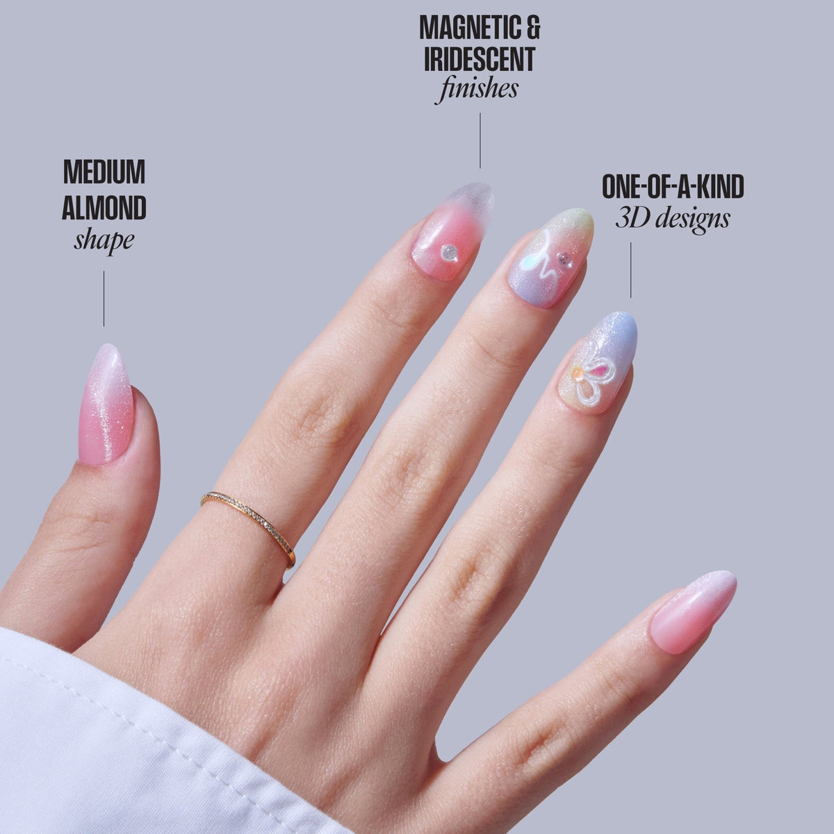 Kiss Nail Drip Press On Fake Glue Nails - Merry Sky | 3D & Jewel Design, Multicolor, Medium, Almond