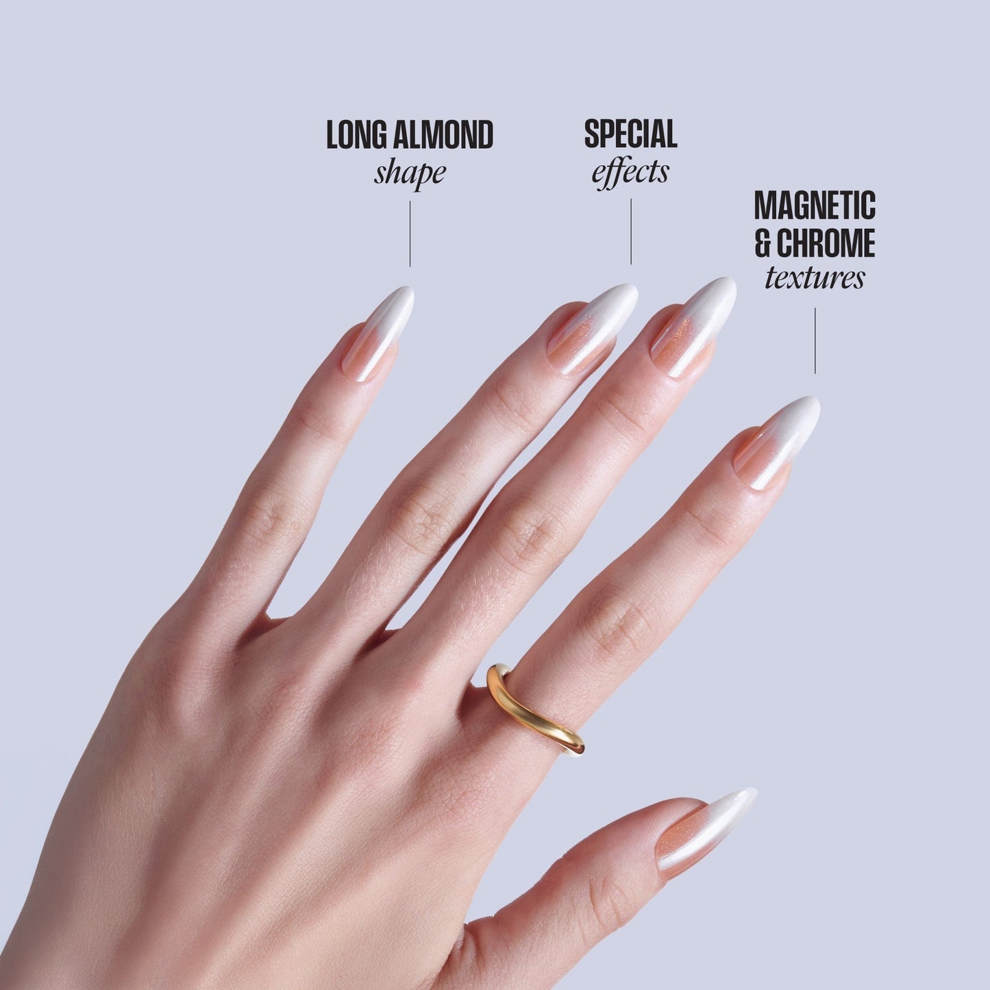 Kiss Glam Embellished Press On Fake Glue Nails - Day n Night | Design, Beige & White, Long, Almond