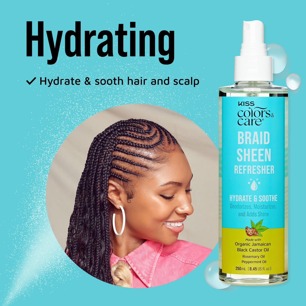 Kiss Colors & Care Braid Sheen Refresher | Braid Spray, Sheen Refresher, 8.45 fl oz, Hair Care