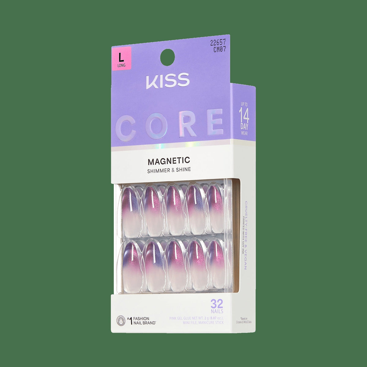 Kiss Core Magnetic Press On Fake Glue Nails - Twinkling Stars | French Magnetic, Purple, Long, Almond