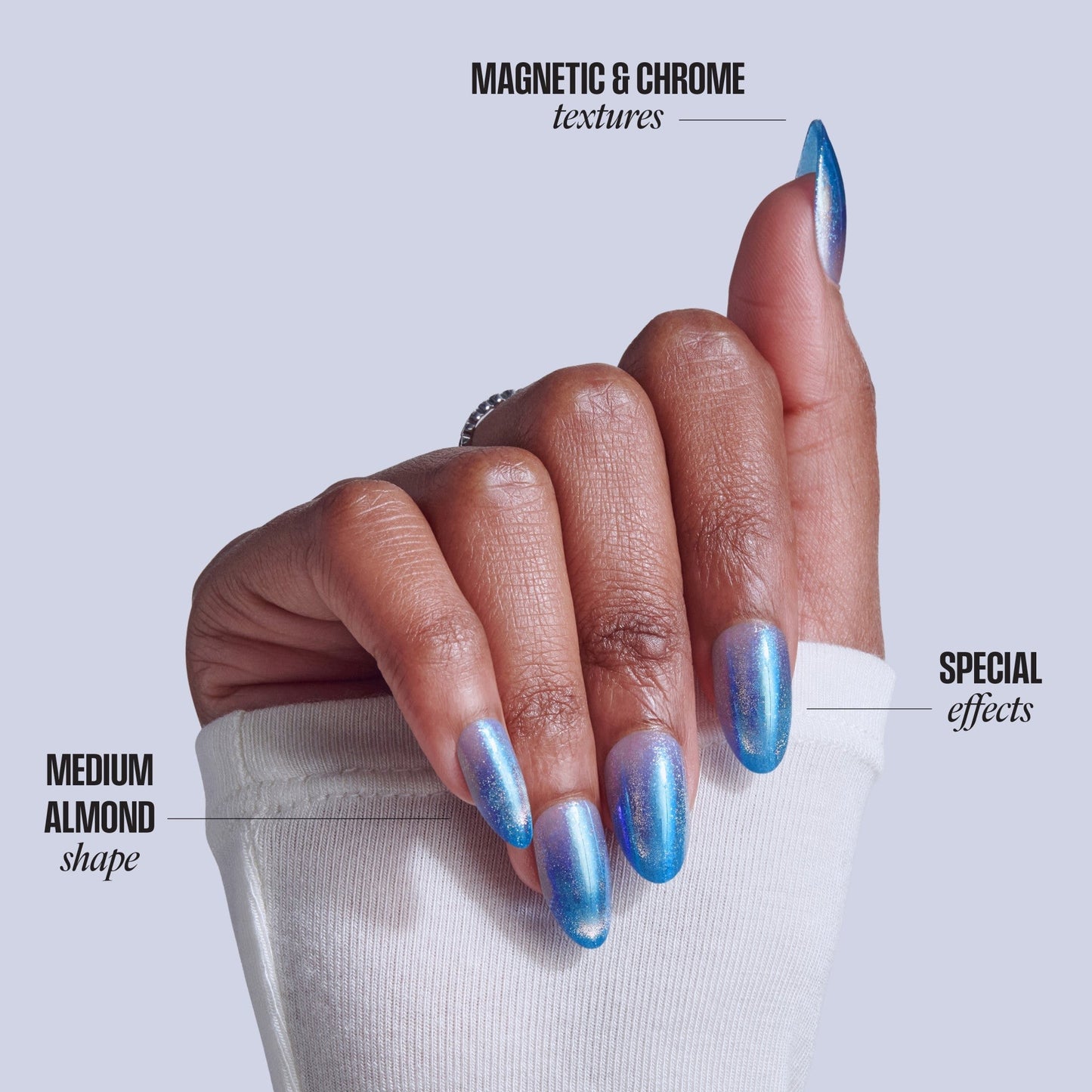 Kiss Glam Embellished Press On Fake Glue Nails - Glow Forever | Design, Blue, Medium, Almond