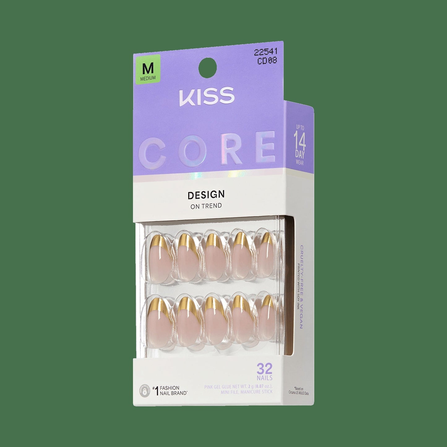 Kiss Core Design Press On Fake Glue Nails - Together | French, Gold, Medium, Almond