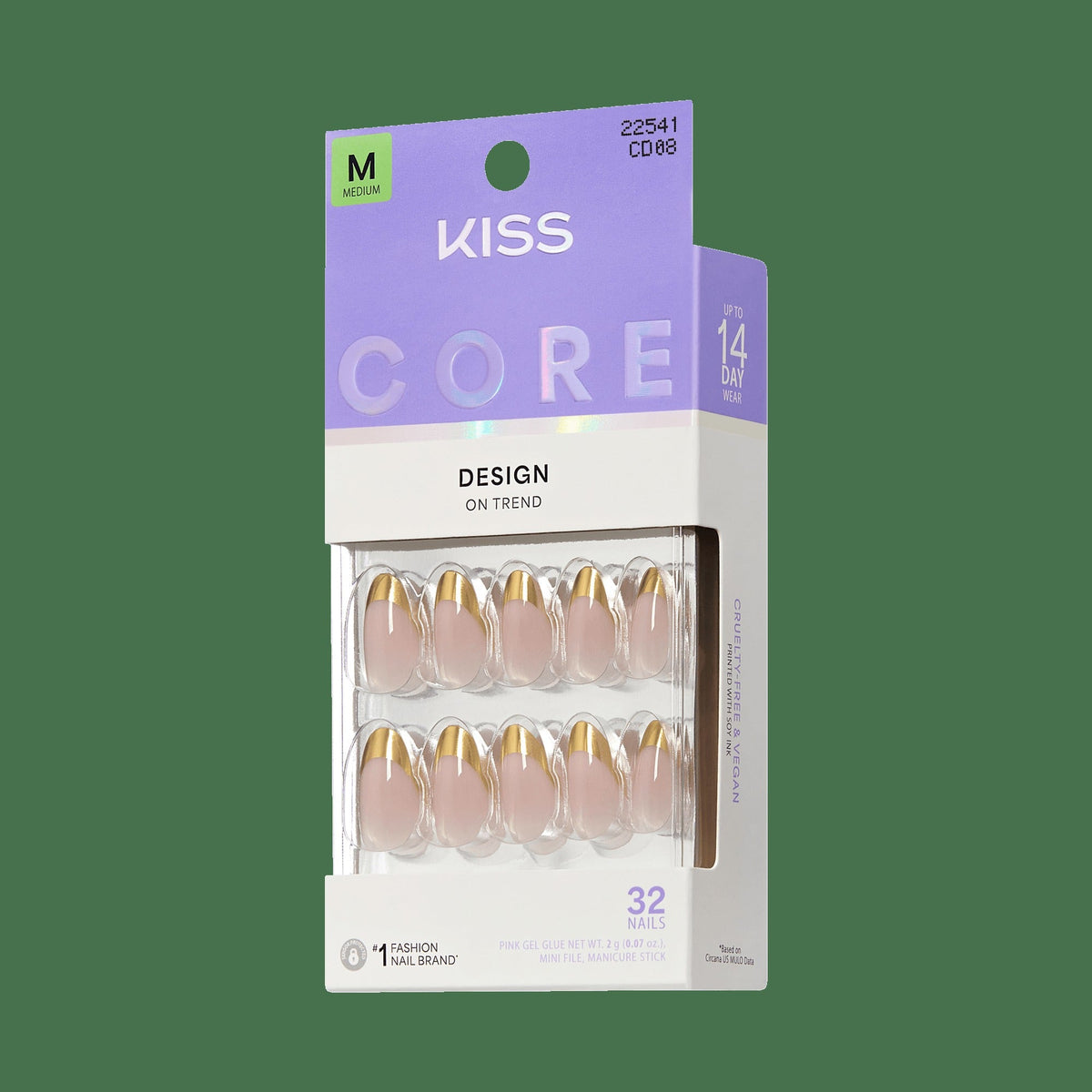 Kiss Core Design Press On Fake Glue Nails - Together | French, Gold, Medium, Almond