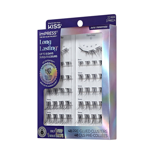 Impress Falsies Long Lasting Pre-Glued False Eyelashes - Demi Edgy | 48 Lash Clusters, Up To 5 Day Wear, 8mm-16mm