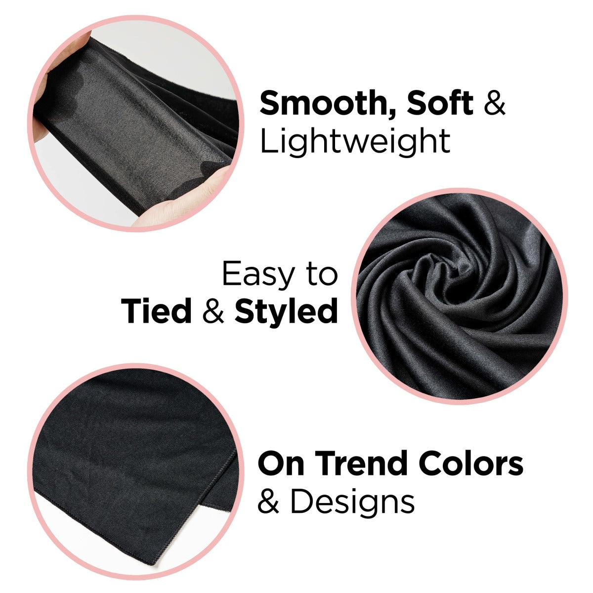 Kiss Colors & Care Satin Wrap Scarf - Black | Head Scarf, Hair Scarf, 60"L x 16"W, Hair Accessories