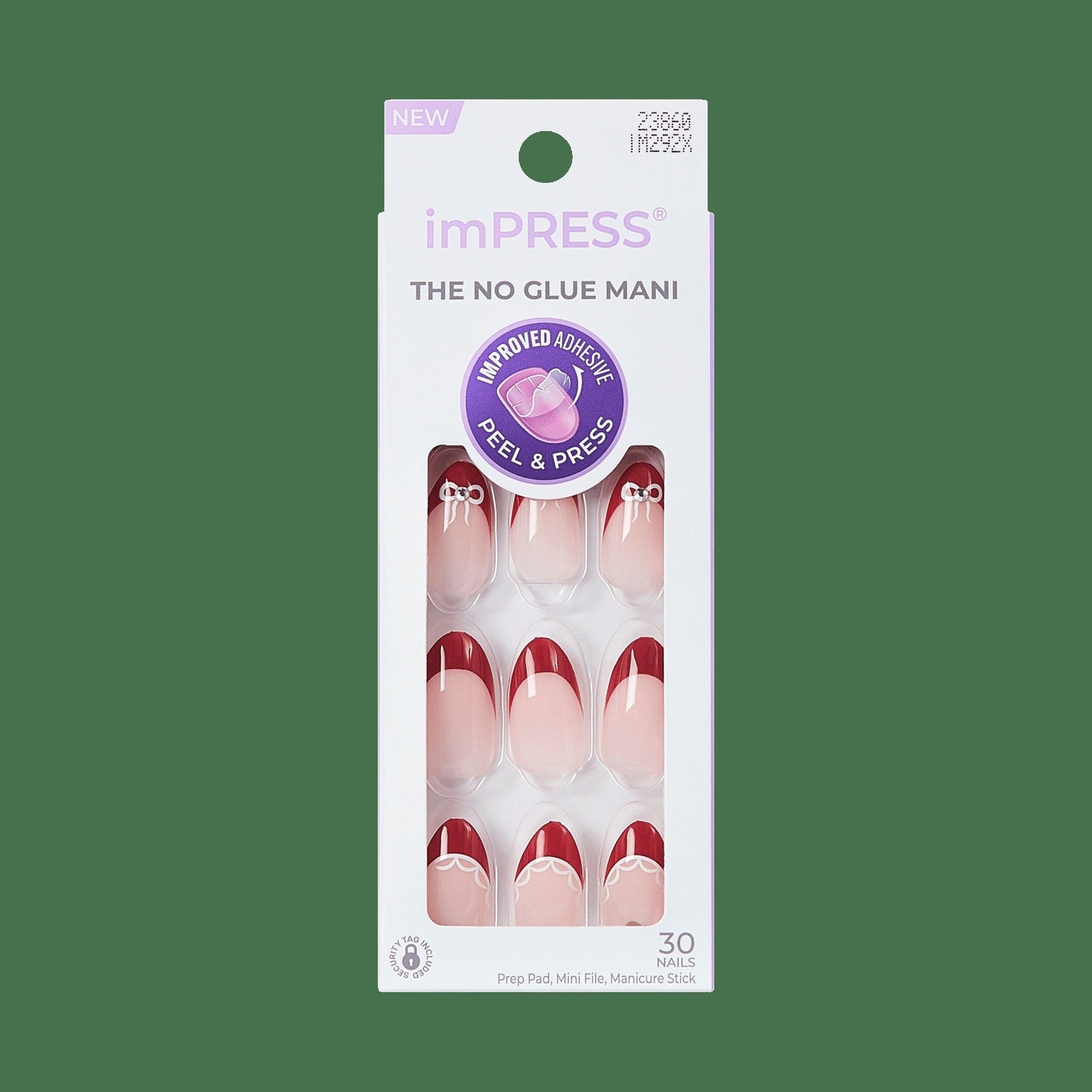 Impress Design No Glue Fake Press On Nails - Buzz | French Design, Red, Medium, Almond, Manicure