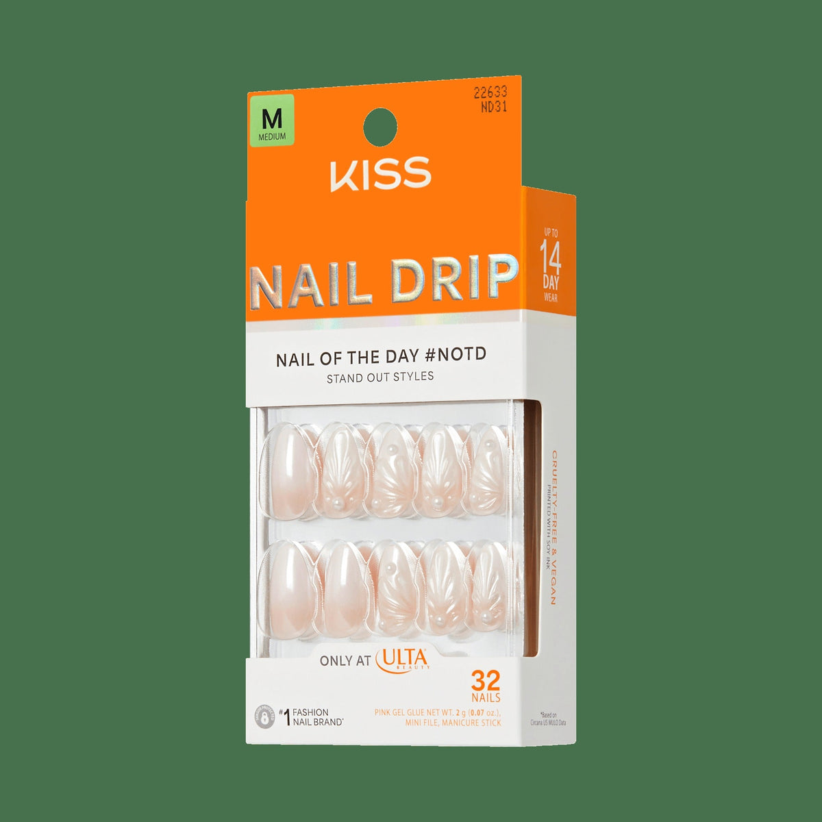 Kiss Nail Drip Press On Fake Glue Nails - Happy Grove | 3D & Jewel Design, Pink, Medium, Almond