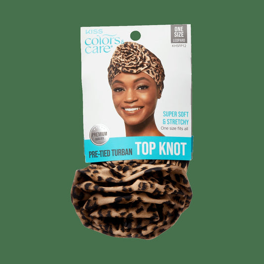 Kiss Colors & Care Pre-Tied Top Knot Turban - Leopard | Hair Scarf, Hair Turban, Hair Accessories
